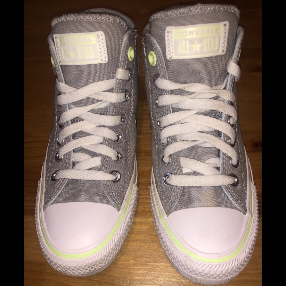 Grey and Neon Green Converse Mid Tops